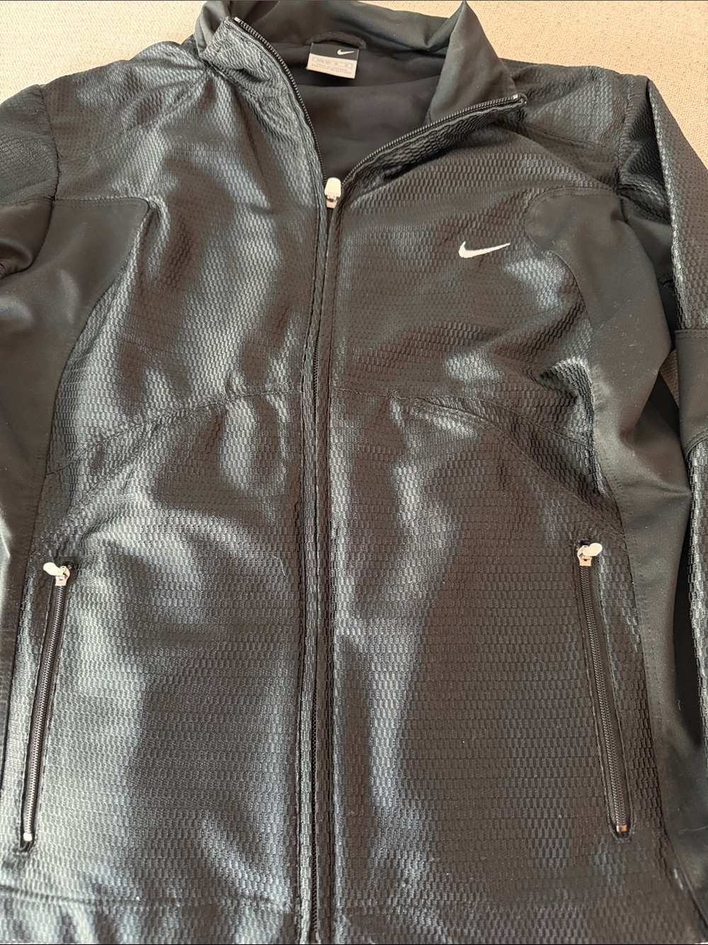 Nike Black Textured Full-Zip Athletic Jacket size M